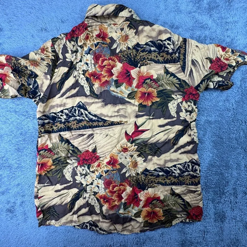 Vintage Citron Santa Monica Silk Button Up Hawaiian Shirt Womens M Floral Beach - Picture 2 of 5
